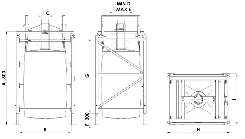 Bulk bag filling station: drawing and dimensions