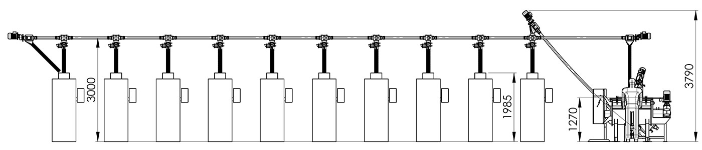 multiple flexible screw conveyor system drawing