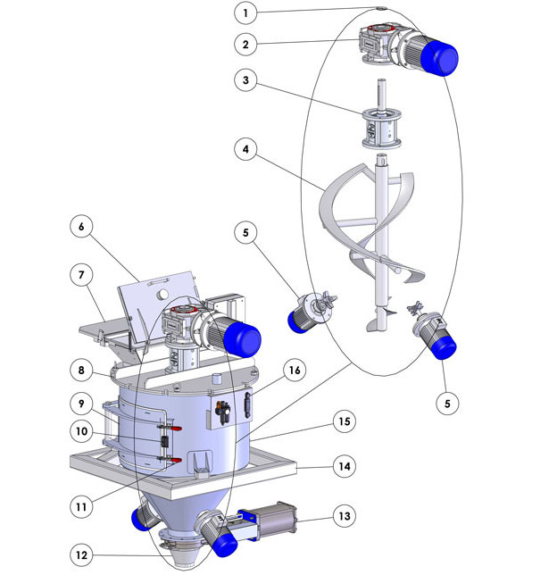 Parts of a vertical ribbon mixer